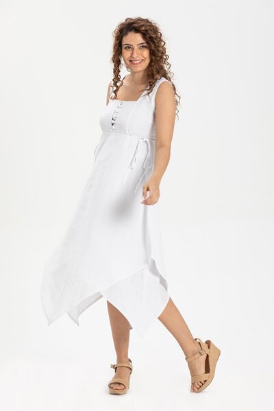 Eliş Şile Bezi Triangle Layered Midi Dress - White