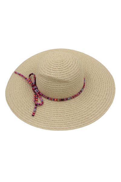 BM GİFT DESİGN Women's beach hat in nature with multicolor string
