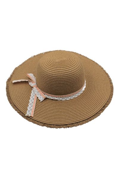 BM GİFT DESİGN Women's brown beach hat with crocheted band