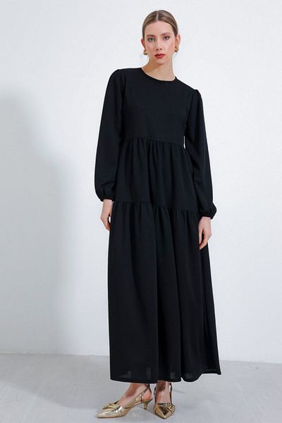 modaserdem Μαύρο μακρύ πλεκτό φόρεμα Hijab 2482