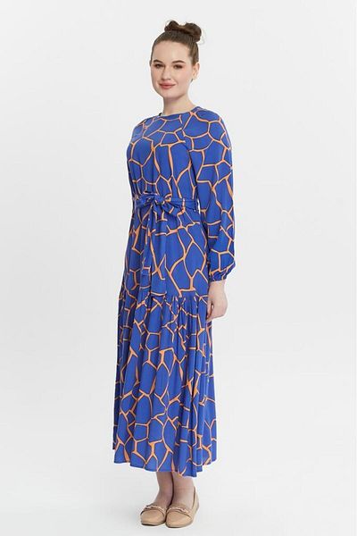 Jamila Belted Frilly Patterned Women's Hijab Dress