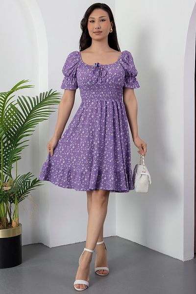 PULLIMM Rochie florală cu șireturi cu talie Q001