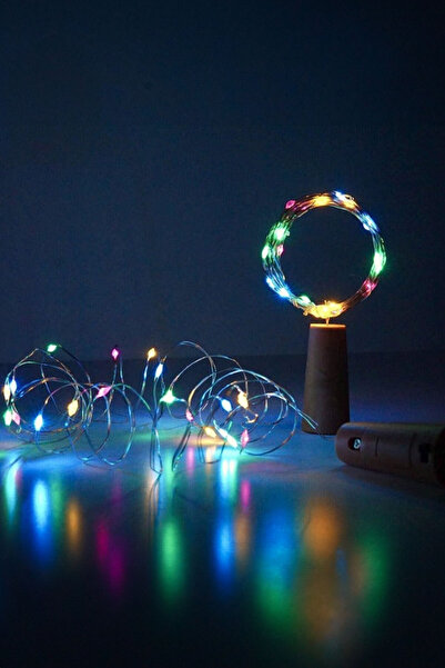 TrendDeco 5 Adet Fonksiyonlu Mantar Tıpalı RGB Peri Led 2 Metre Pil Dahil