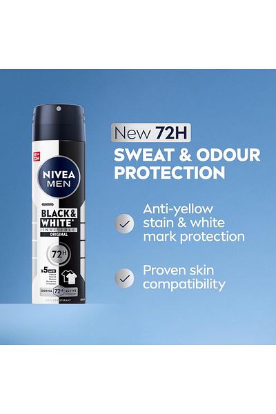 NIVEA MEN Antiperspirant Spray for Men, Black & White Invisible Protection Original, 3x150ml