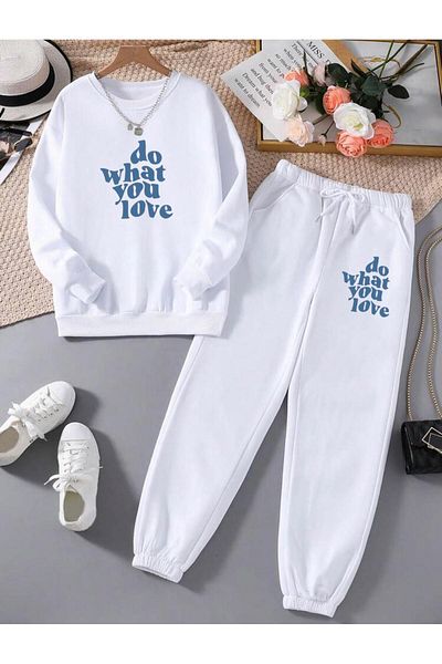RPT MODA Relaxed Fit Do What Print Detail Oversized Cycling Collar Double Team Tracksuit Bottom and Top