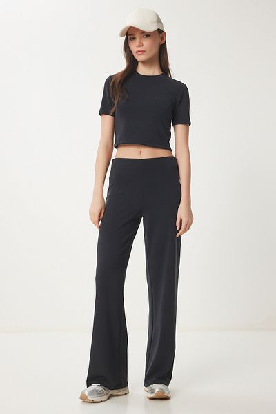 Lovelyİstanbul Set de sus și de jos modal elastic, montat pe corp, negru Lub0086