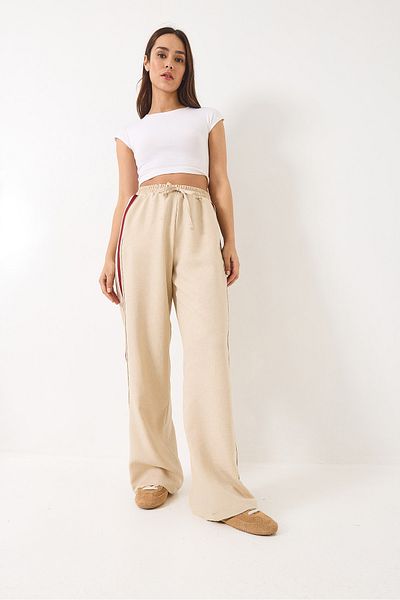 Bianco Lucci Women's Palazzo Trousers with Rib Accessories, Lace Detail, Pockets 80148 60271080