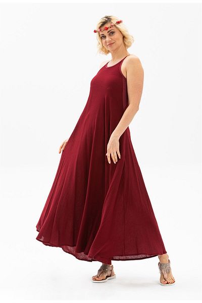 Eliş Şile Bezi Strappy Sile Cloth Sima Rochie Lungă De Vară Roșu Claret Brd