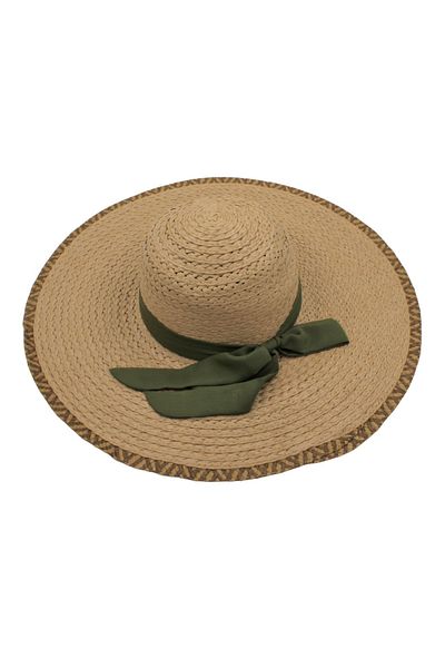 BM GİFT DESİGN Beige women's beach hat with green bow
