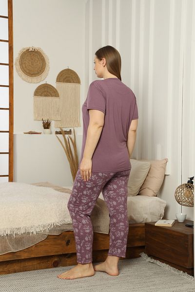 LİLA İÇ GİYİM Viscosite Battal Short Sleeve Pajama Set