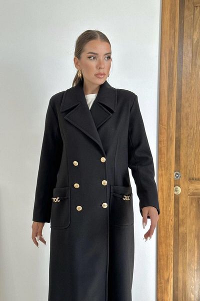 Kokosh moda Black Pocket Chain Coat