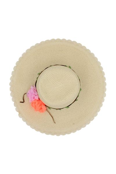BM GİFT DESİGN Women's beige beach hat with flowers