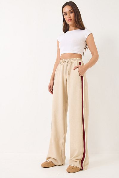 Bianco Lucci Women's Palazzo Trousers with Rib Accessories, Lace Detail, Pockets 80148 60271080