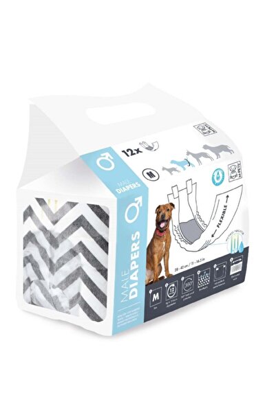 M-PETS Dıapers Erkek Köpekler İçin Külot (M) 12Li (Bel Çevresi 28-42 cm Köpek...