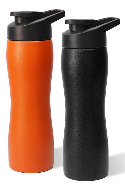 Telvesse Set of 2 Complete Stainless Steel Flask Wide Mouth Matte Color Sports Flask Water Bottle Orange+Black 1153