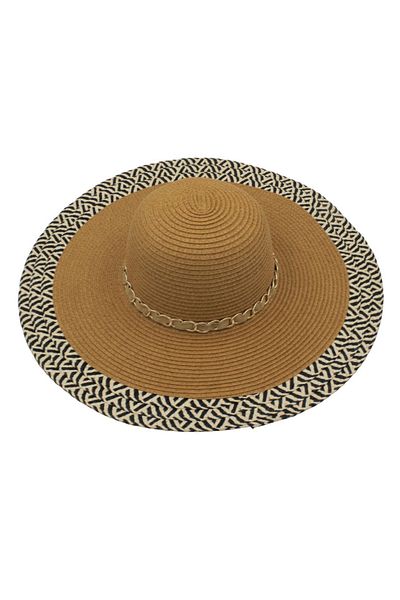 BM GİFT DESİGN Women's beige wide-brimmed beach hat