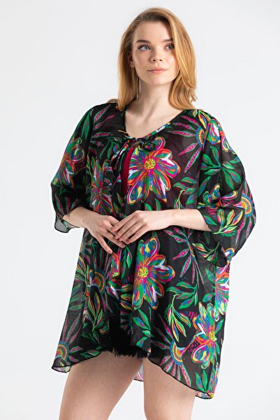 Eliş Şile Bezi Voile lateral pareo de vară etnic negru 6193