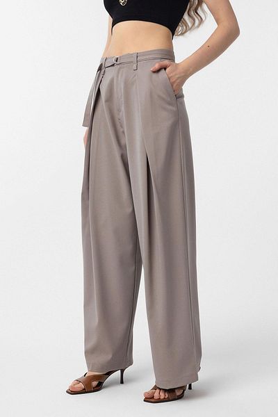 Antioch Beige Belted Pleated Women's Trousers