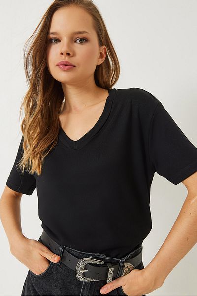 Bianco Lucci Women's V-Neck Short Sleeve Viscose T-Shirt 3077 60283074