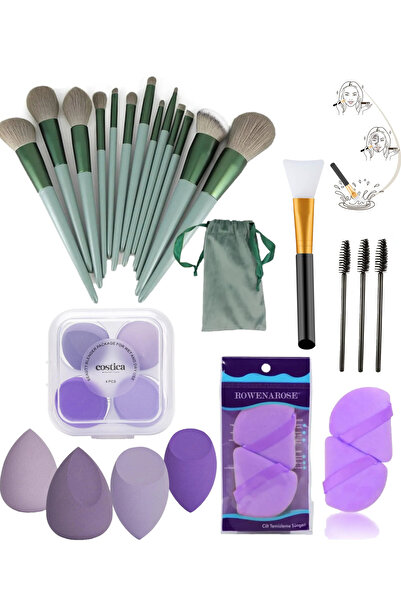 ROWENAROSE 23 Parça Lüx Makyaj Fırça Seti Makyaj Süngeri Kaş Fırçası Üçgen Pudra Süngeri