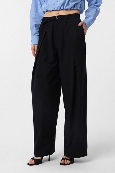 Antioch Black Belted Pleated Women's Trousers