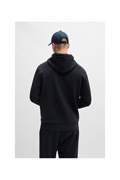 BOSS Logo baskılı esnek pamuklu fermuarlı kapüşonlu üst