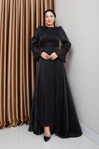 Olcay Silk Hijab Yoryo Abendkleid – mit Cape-Rock, SCHWARZ 1235