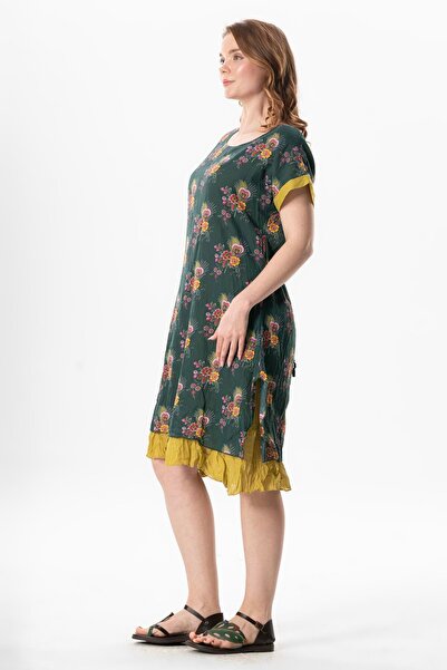 Eliş Şile Bezi Short Sleeve Voile Laurel Midi Length Summer Authentic Dress Mimosa Green 6232