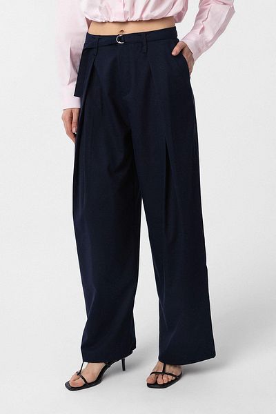 Antioch Navy Blue Belted Pleated Women's Trousers