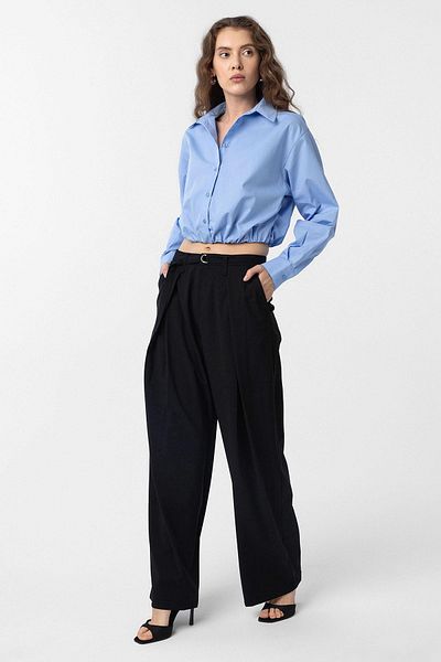Antioch Black Belted Pleated Women's Trousers