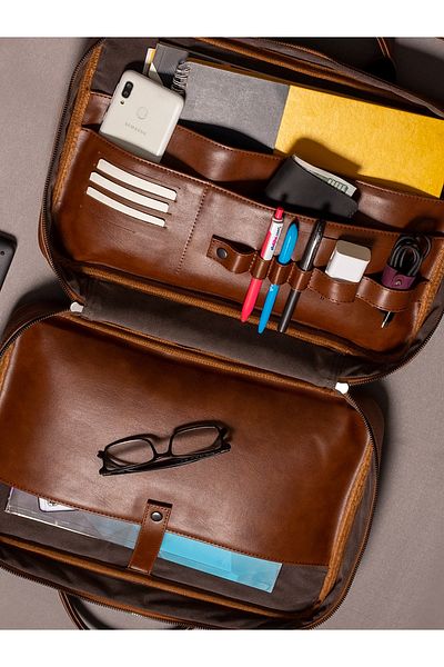 Alone 13"-14" Vegan Leather Organizer Laptop Bag |   1005 Tan