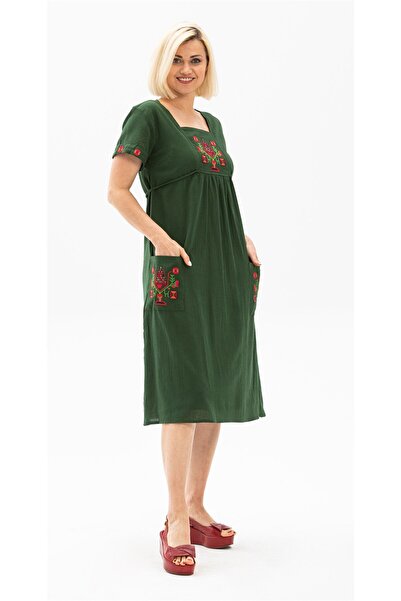 Eliş Şile Bezi Summer Midi Dress - Green Size Large