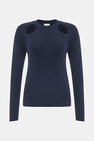 W Collection LACİVERT O YAKA UZUN KOLLU KAZAK