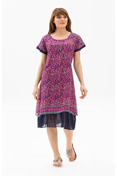 Eliş Şile Bezi فستان صيفي أصلي بأكمام قصيرة من فوال ديفيني ميدي باللون الأرجو...