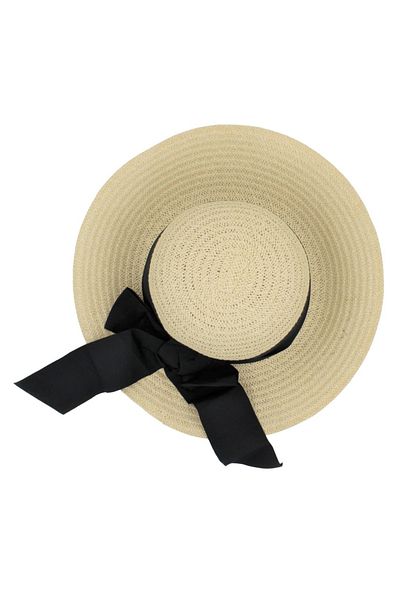 BM GİFT DESİGN Women's beige beach hat with black bow