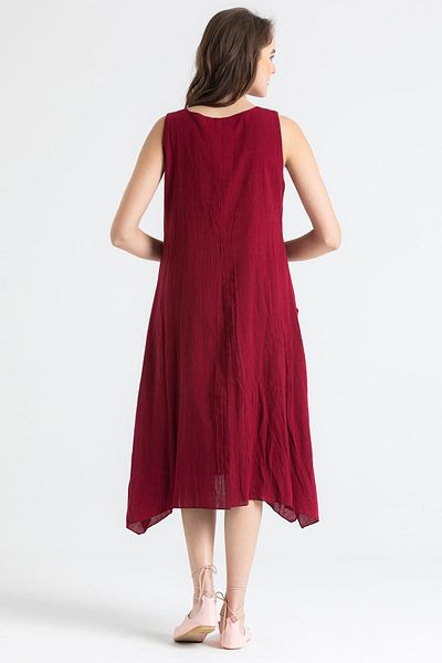 Eliş Şile Bezi Fără mâneci Sile Cloth Antic Brodat Midi Rochie de vară Roșu Claret Brd