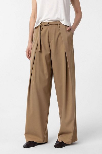 Antioch Camel Belted Pleated Women's Trousers