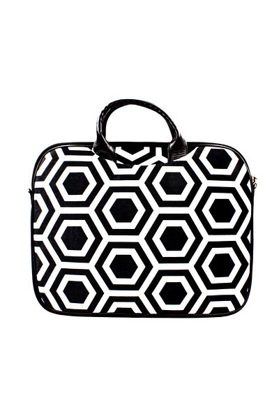 NO BRAND Geantă pentru laptop, pentru damă, din catifea, BLACK&WHITE 14"