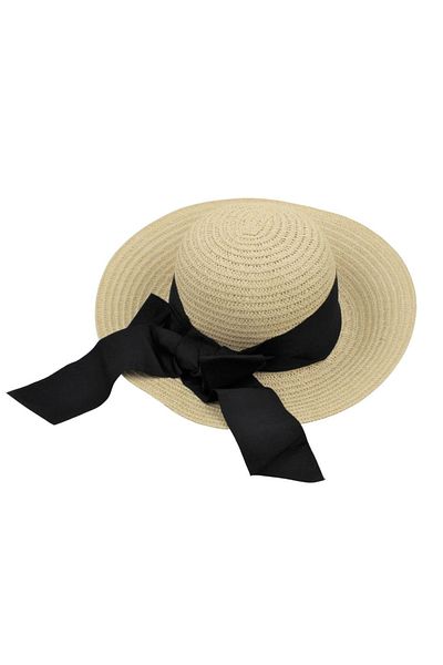 BM GİFT DESİGN Women's beige beach hat with black bow