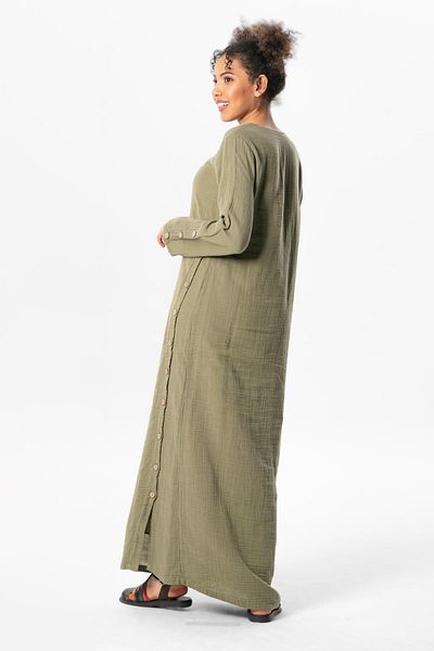 Eliş Şile Bezi Rochie Izel cu mâneci lungi de vară lungă de muselină Kaki Hk