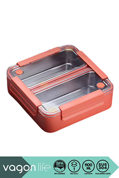 Vagonlife Bento 1100ml Lunchbox Yeni Koleksiyon Tek Katlı 2 Bölmeli Paslanmaz...
