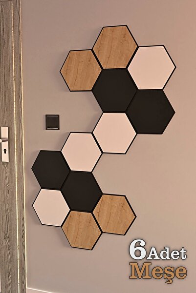 İdil Panel Ahşap Altıgen Petek Duvar Paneli 6 Adet Meşe Akustik 19,5x17cm