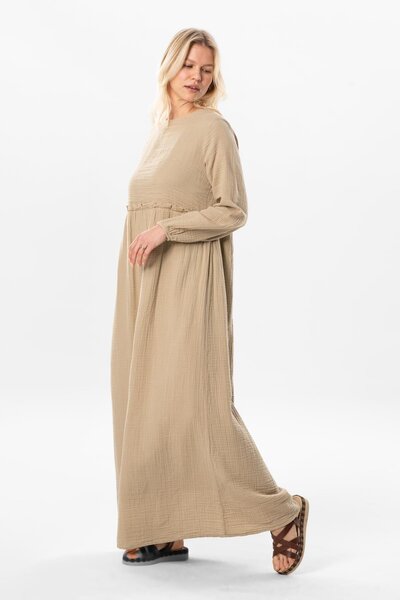 Eliş Şile Bezi Long Sleeve Oylum Robe Long Summer Muslin Dress Mink Vzn