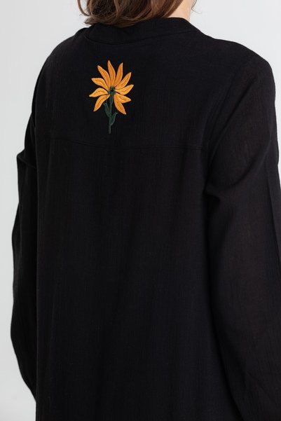 Eliş Şile Bezi Long Sleeve Şile Fabric Aslı Embroidered Long Summer Dress Black Syh
