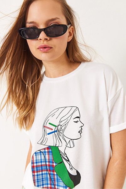 Bianco Lucci Γυναικείο μπλουζάκι με εμπριμέ υπερμεγέθη κοντομάνικο χτενισμένο βαμβακερό 3072 60283080