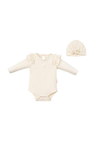 Necix's Shoulder ruffle flower snap body pants beret set