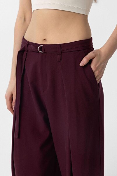 Antioch Plum Belted Pleated Women's Trousers