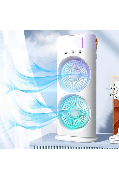 Primo Plus Portable Double-Ended Spray Fan: USB Rechargeable Mini Cooling Desk Fan with Water Mist