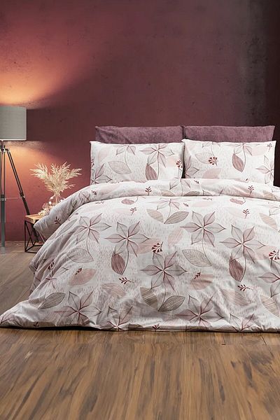 GARDEN ROOM Σετ Παπλωματοθήκη Double Lily Plum/λευκό - Με Ελαστικά Σεντόνια