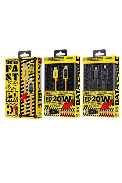 Matrix Type-C to Ligting Cable PD20 with Digital Display - 1 Meter - Yellow - MX191